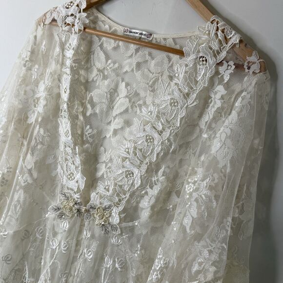 Vtg Spencer Alexis Silk Blend Kimono Top Ivory Lace Overlay Sz L Boho Coquette - Picture 6 of 13